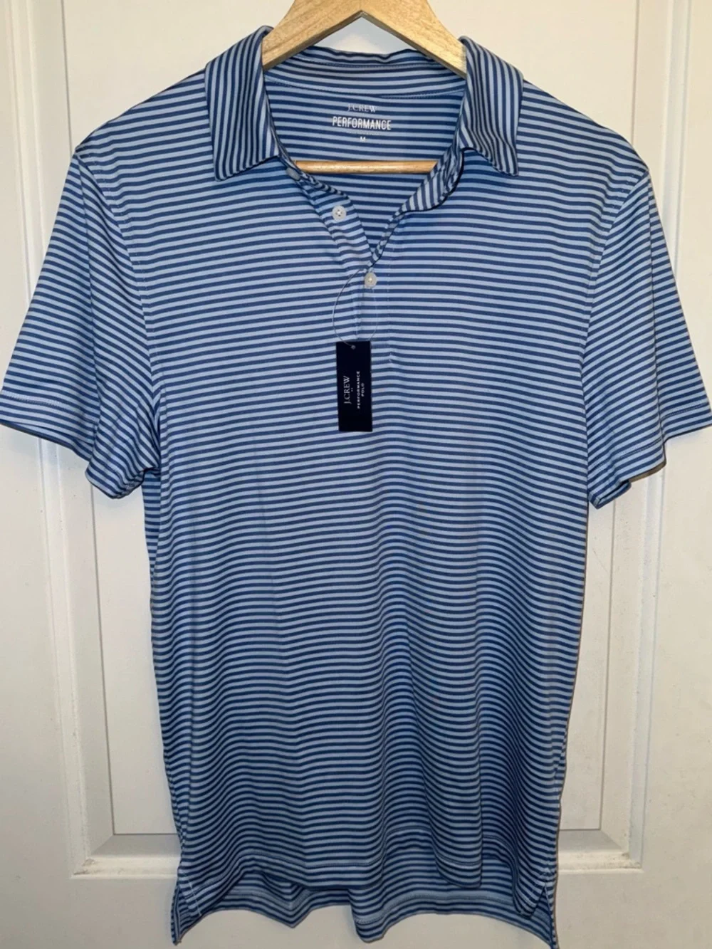 J. Crew Men’s Blue and White Striped Performance Polo
